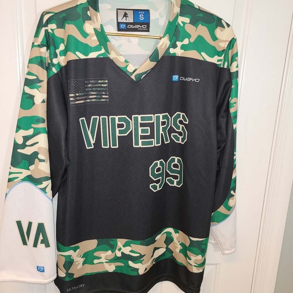 NHL Owayo Vipers Hockey Jersey Custom #99 Size 99 VA Camo Flag